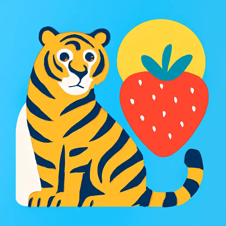 Тигр и клубника - обложка пазла